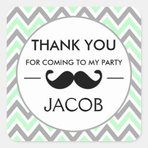 Mint Green Chevron Mustache Birthday Sticker