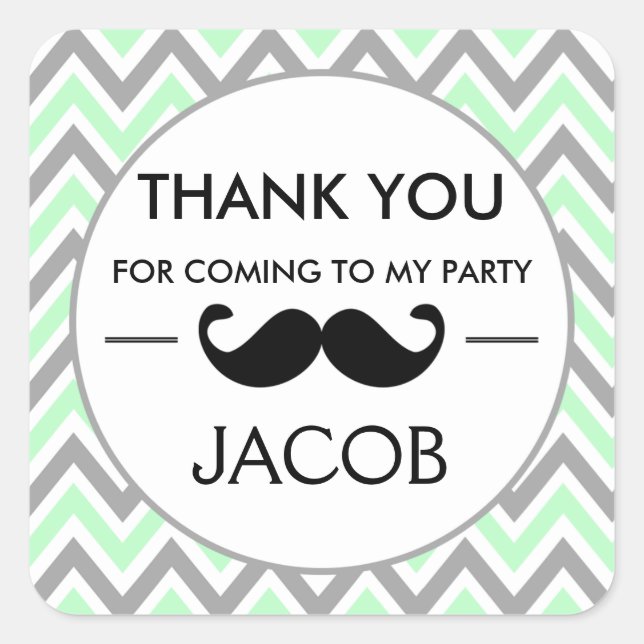 Mint Green Chevron Mustache Birthday Sticker (Front)