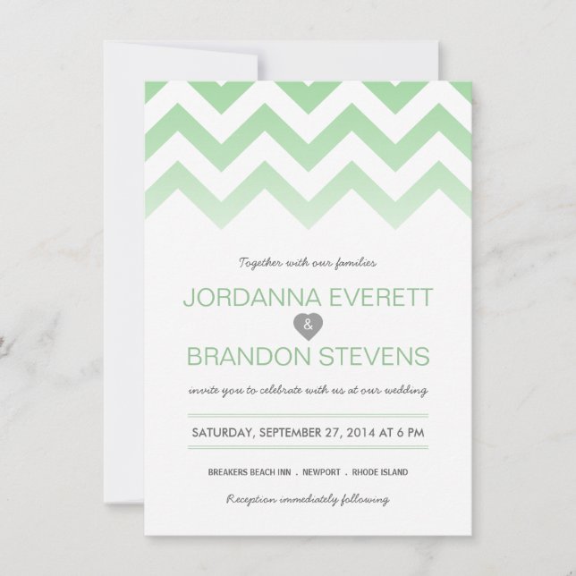 Mint Green Chevron Ombre Wedding Invitations (Front)