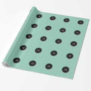 Mint Green Chevron Pattern   Black Monogram Wrapping Paper