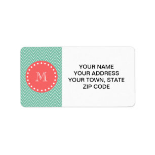 Mint Green Chevron Pattern   Coral Monogram Label