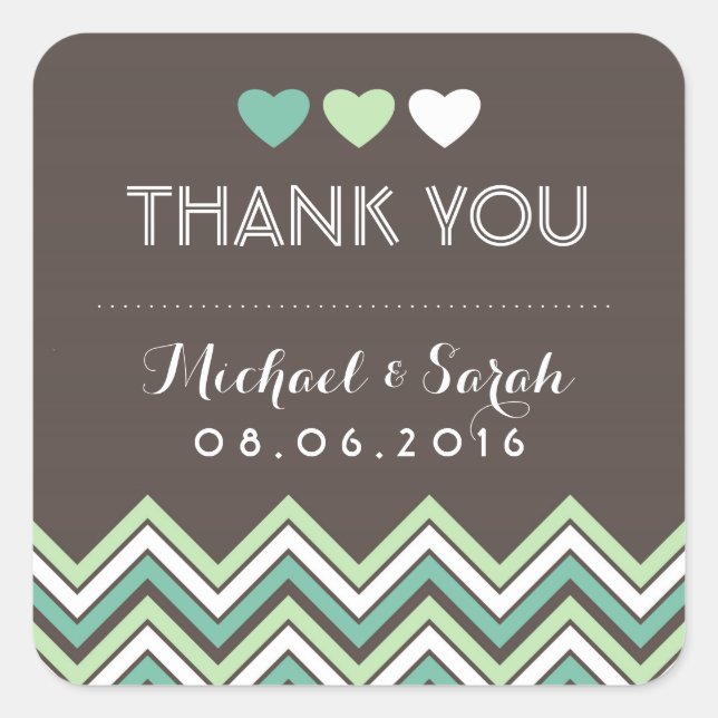 Mint Green Chevron Pattern Thank You Sticker (Front)