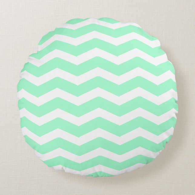 Mint Green Chevron Round Cushion (Front)