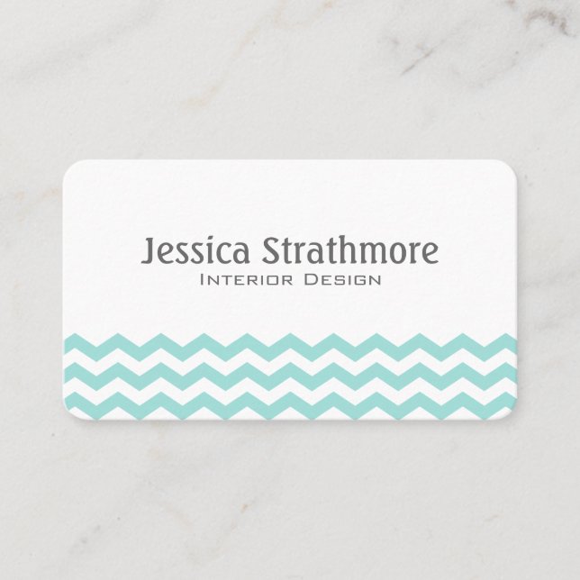 Mint Green Chevron Stripes Pattern Business Card (Front)