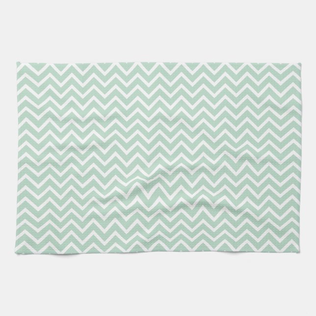 Mint Green Chevron Zigzag Stripes Tea Towel (Horizontal)