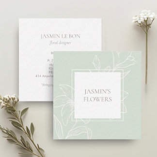 Mint Green | Chic Floral Label Square Business Card