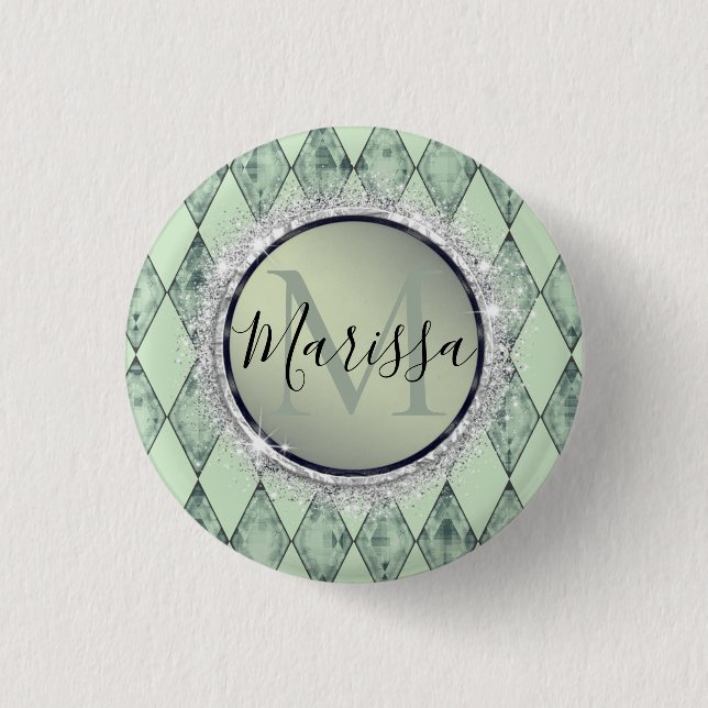 Mint Green Chic Harlequin Monogram   3 Cm Round Badge (Front)