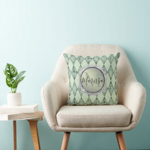 Mint Green Chic Harlequin Monogram Customised  Cushion