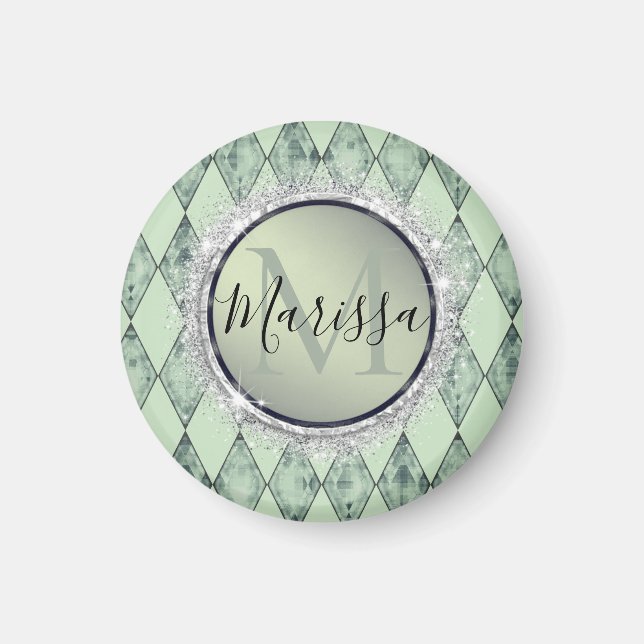 Mint Green Chic Harlequin Monogram   Magnet (Front)