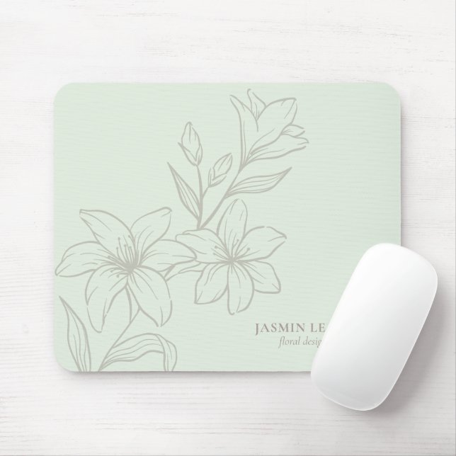 Mint Green | Chic Minimal Floral  Mouse Pad (With Mouse)