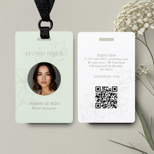 Mint Green   Chic Minimal Floral Square Business  ID Badge