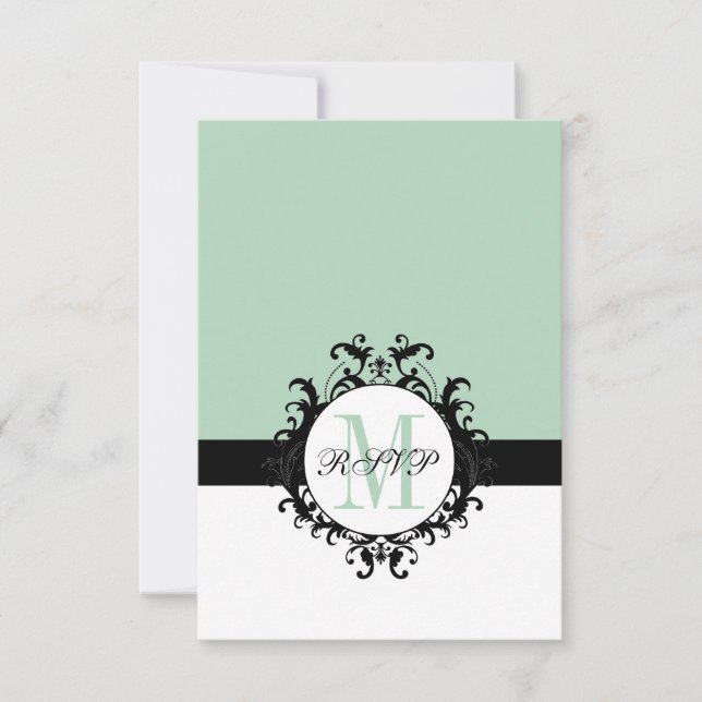 Mint Green Chic Monogram | Wedding RSVP Card (Front)