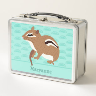 Mint Green Chipmunk Gender Neutral Personalized Metal Lunch Box