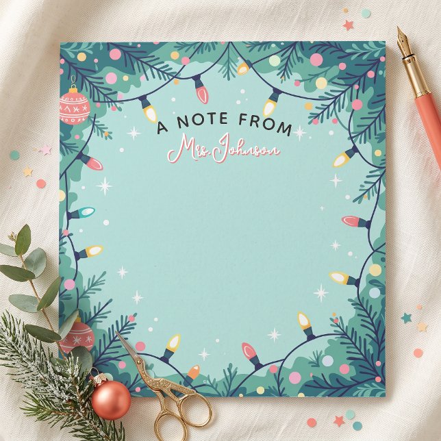 Mint Green Christmas Lights Teacher Notepad (Creator Uploaded)