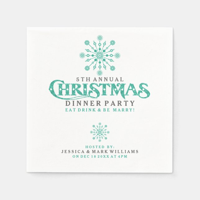 Mint Green Christmas Snowflake Dinner Party Design Napkin (Front)