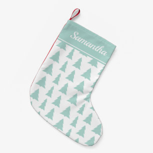 Mint Green Christmas Tree Pattern Custom Name Small Christmas Stocking