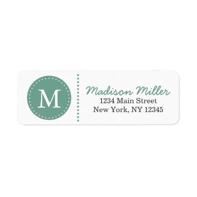 Mint Green Circle Dots Custom Monogram Return Address Label (Front)