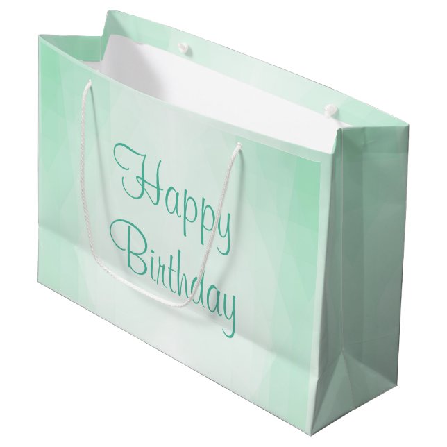 Mint Green Colour Happy Birthday Modern Template Large Gift Bag (Front Angled)