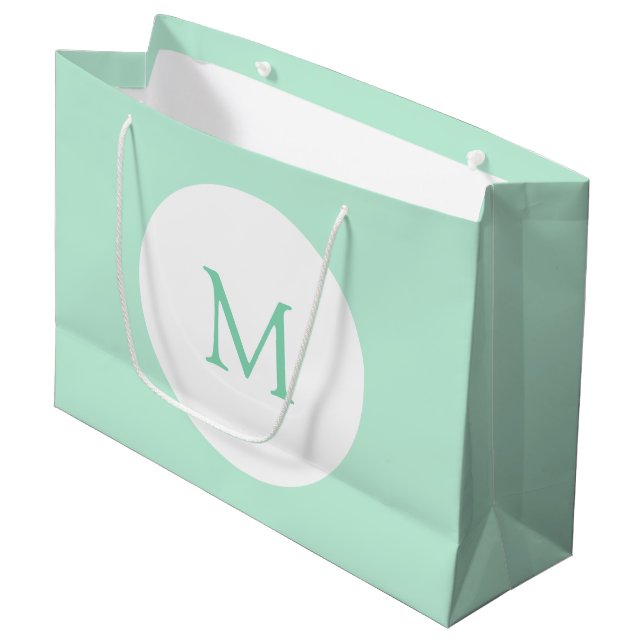 Mint Green Colour Monogram Modern Elegant Trendy Large Gift Bag (Front Angled)