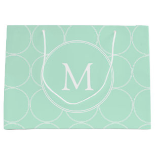 Mint Green Colour Monogram Trendy Elegant Modern Large Gift Bag