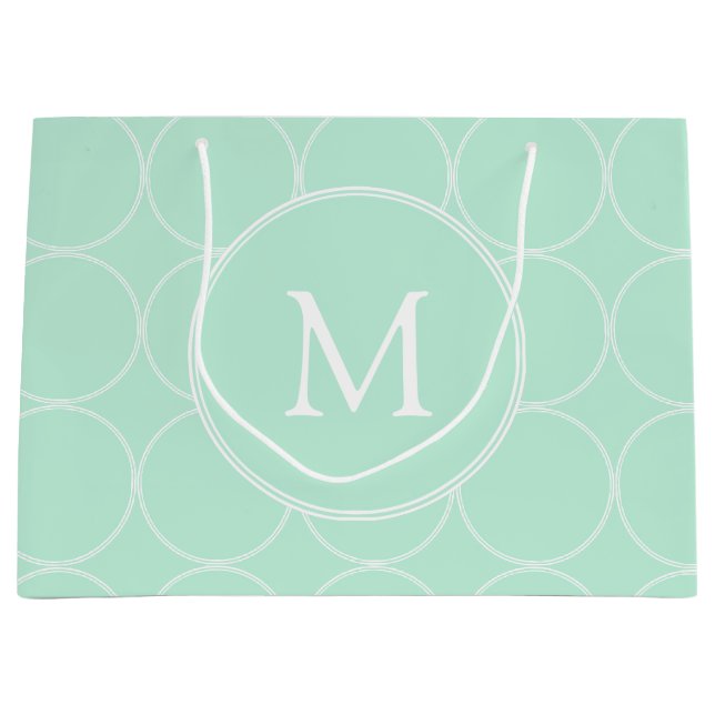 Mint Green Colour Monogram Trendy Elegant Modern Large Gift Bag (Front)