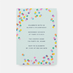 Mint Green Colourful Confetti Kids Birthday Party Invitation