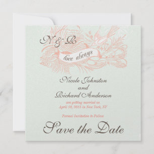 Mint Green Coral Pink Vintage Save the Date