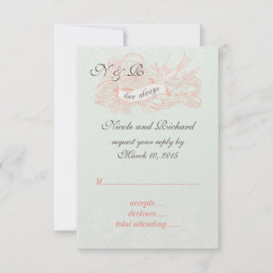 Mint Green Coral Pink Vintage Wedding RSVP