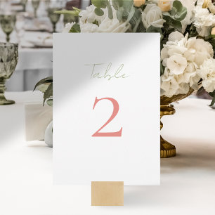 Mint Green & Coral Script Wedding Table Number