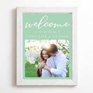 Mint Green Couple Photo Chic Wedding Welcome Poster