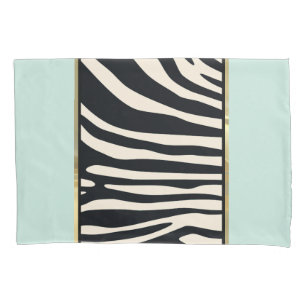 Mint green, cream, and black zebra print pillowcase