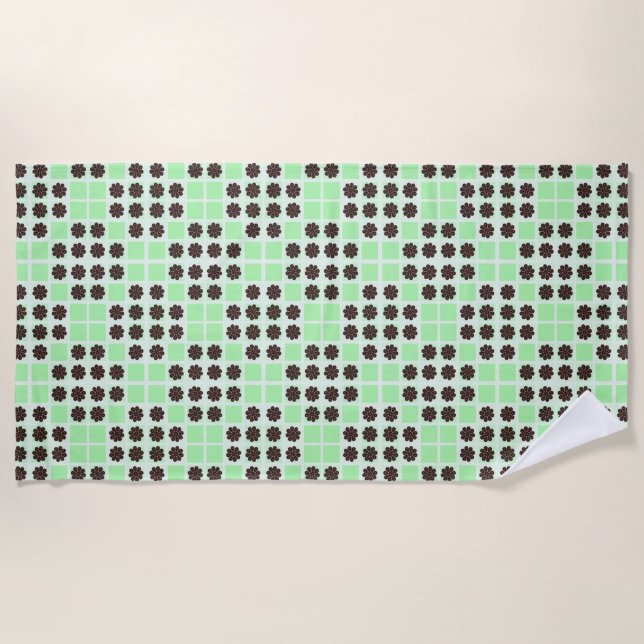 Mint Green Cream And Chocolate Chip Quilt Pattern Beach Towel (Front)