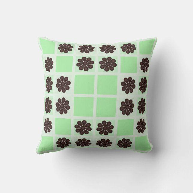 Mint Green Cream And Chocolate Chip Quilt Pattern Cushion (Back)