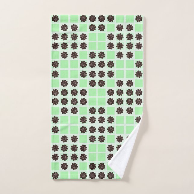 Mint Green Cream And Chocolate Chip Quilt Pattern Hand Towel (Hand Towel)