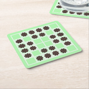 Mint Green Cream And Chocolate Chip Quilt Pattern Square Paper Coaster