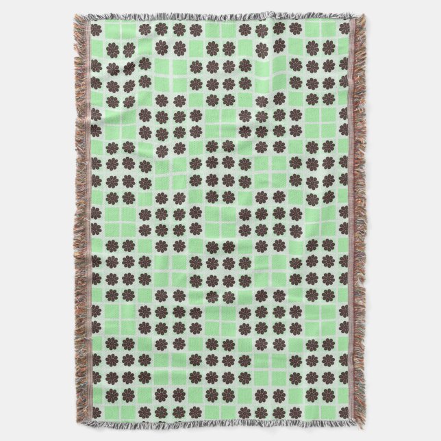 Mint Green Cream And Chocolate Chip Quilt Pattern Throw Blanket (Front Vertical)