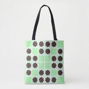 Mint Green Cream And Chocolate Chip Quilt Pattern Tote Bag