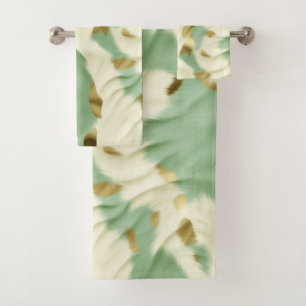 Mint Green Cream Gold Cowhide Bath Towel Set