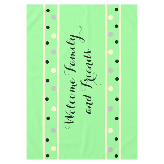 Mint Green Cream Grey Polka Dots Friends Tablecloth (Front)