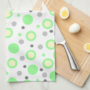 Mint Green Cream Grey Polka Dots Tea Towel