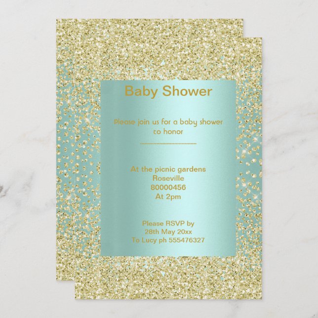 Mint green Crystal elegant baby shower Invitation (Front/Back)