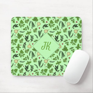 Mint Green Culinary Garden Herb Illustrations Mouse Pad