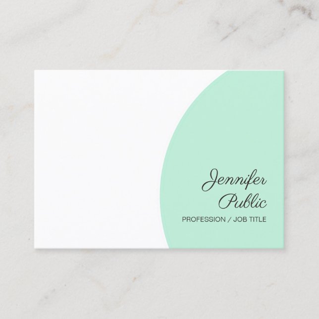 Mint Green Custom Modern Calligraphed Template Business Card (Front)