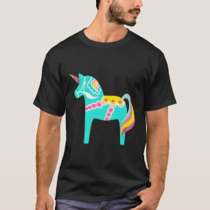 Mint Green Dala Horse Unicorn Swedish Horse Nordic T-Shirt