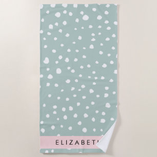 Mint Green Dalmatian Dots, Spots, Your Name Beach Towel