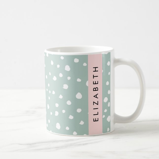 Mint Green Dalmatian Dots, Spots, Your Name Coffee Mug (Right)