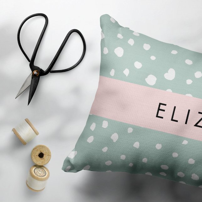 Mint Green Dalmatian Dots, Spots, Your Name Decorative Cushion (Creator Uploaded)