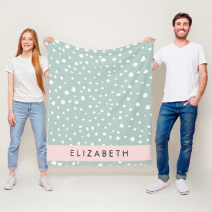 Mint Green Dalmatian Dots, Spots, Your Name Fleece Blanket