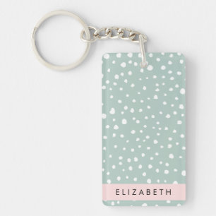 Mint Green Dalmatian Dots, Spots, Your Name Key Ring