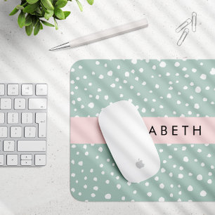 Mint Green Dalmatian Dots, Spots, Your Name Mouse Pad